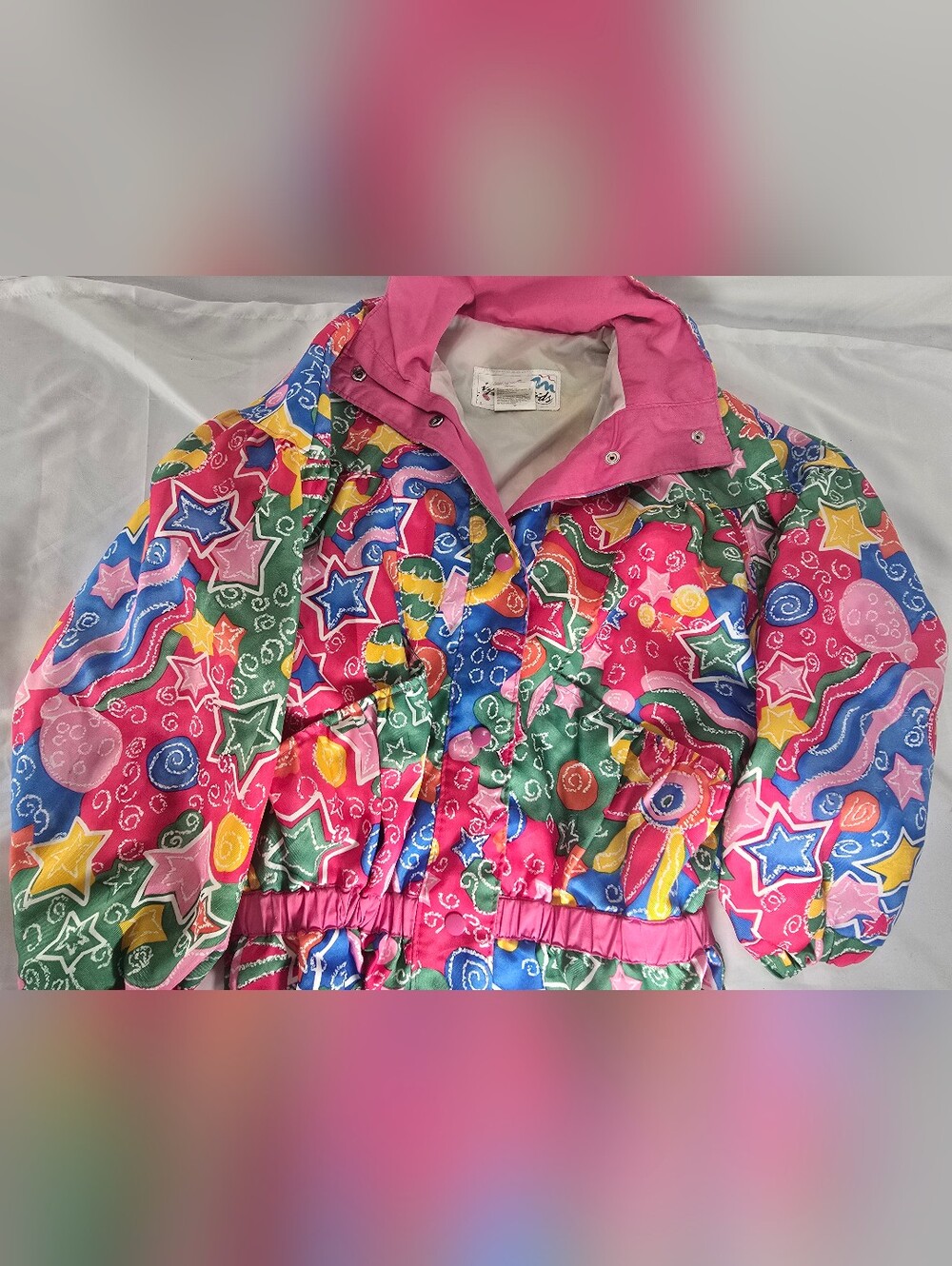 Vintage 90s Girls Miss Kids Colorful Abstract Puffy Winter Ski Jacket Size 14